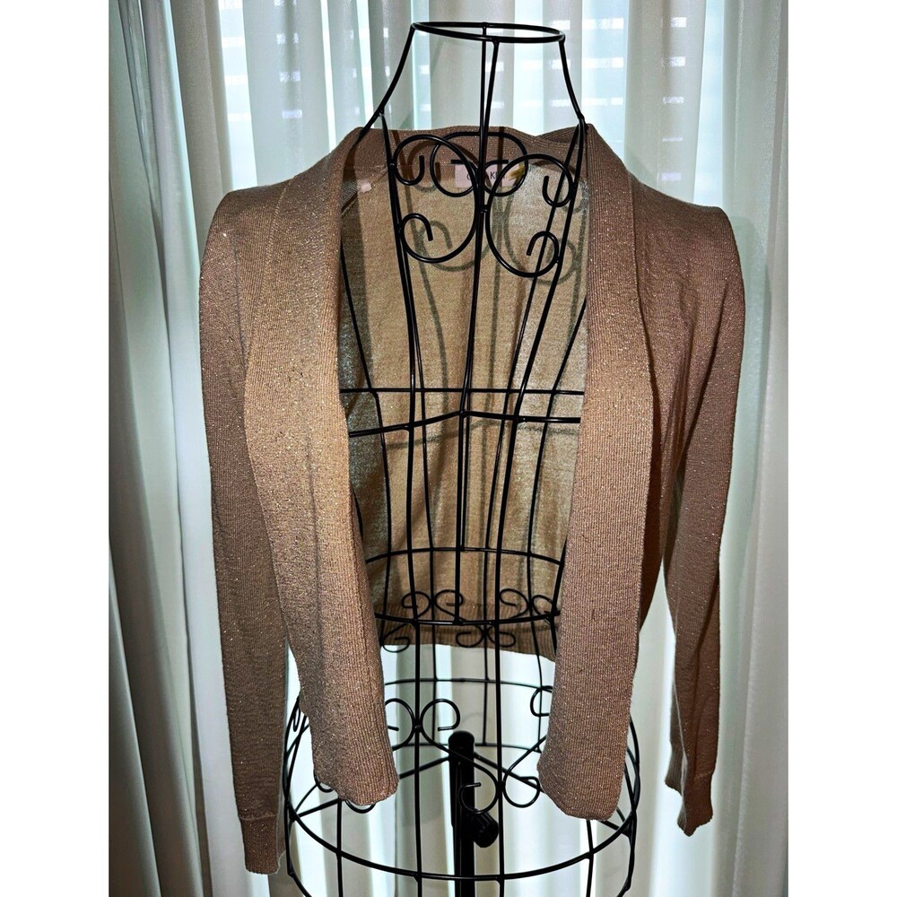 Calvin Klein Women's Beige Solid Metallic Knit Open Front Cardigan Sweater S